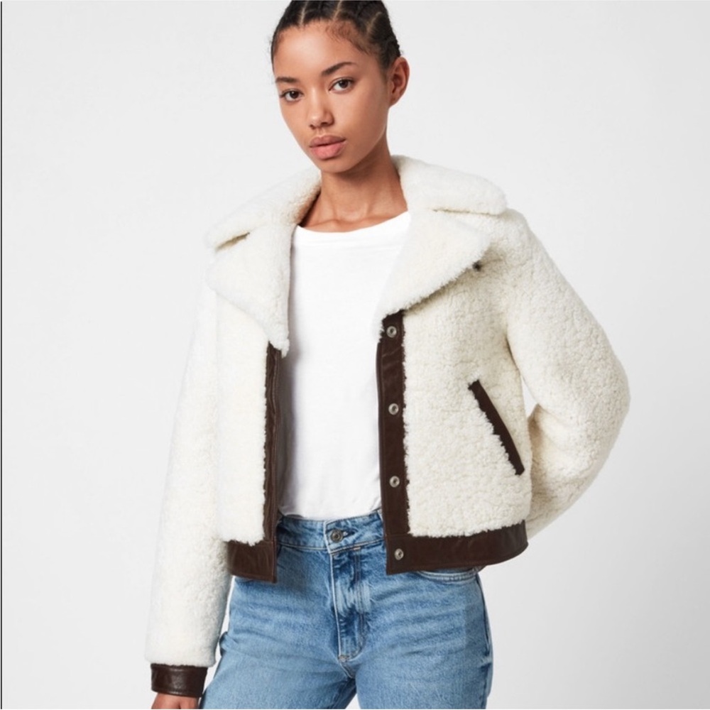 AllSaints Shearling Jacket Leather Trim